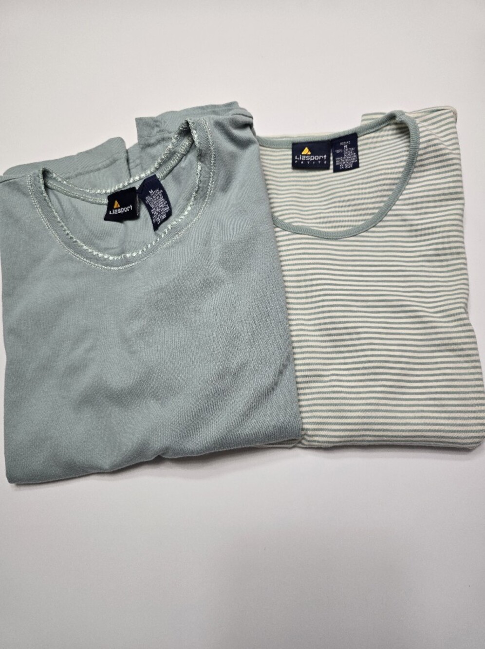Lizsport Bundle Of 2 Light Sage Tee - Solid & Striped Set